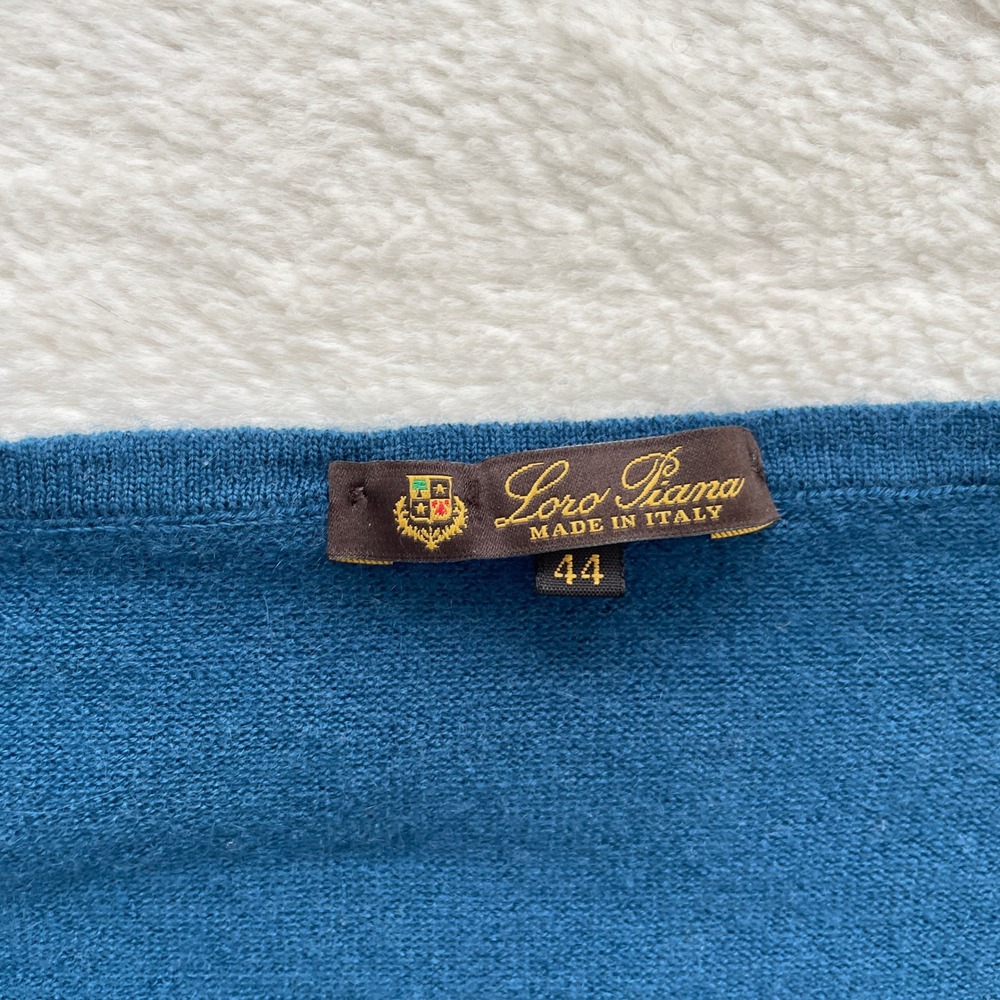 Loro Piana Cashmere Blend Pintuck Henley Sweater Made in Italy Teal Blue Size 44 - Picture 3 of 12